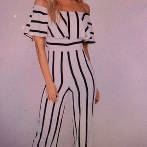 Black and white striped jumpsuit